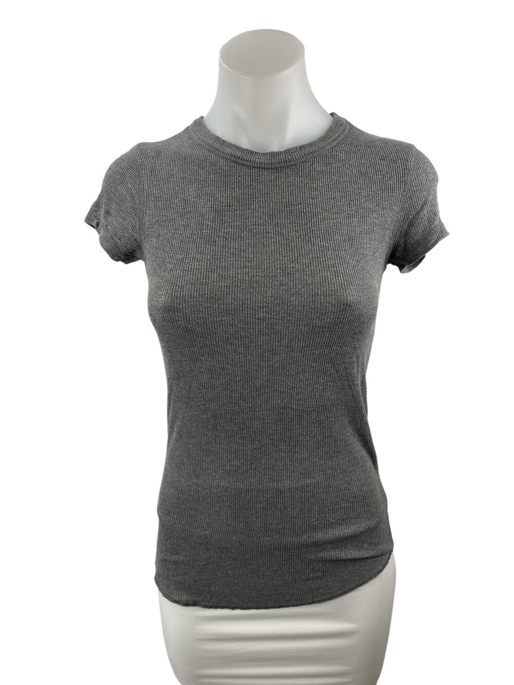 Zara Gray Ribbed Crew Neck Short Sleeve SlimTunic Baby Tee Basic T-Shirt Top S
